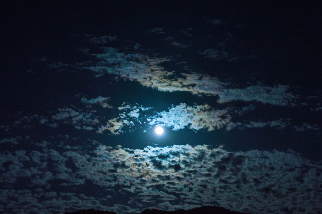 The full moon at night is symbolic of the north node of the moon and life purpose.